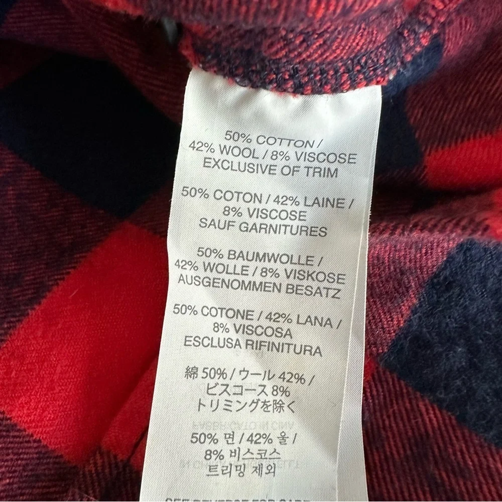 J. Crew Wool Blend Buffalo Check Navy Blue Red Plaid Shirt Shacket Size M